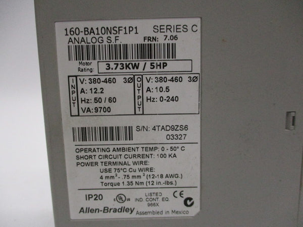 ALLEN BRADLEY 160-BA10NSF1P1 SER. C F/W 7.06 UNMP