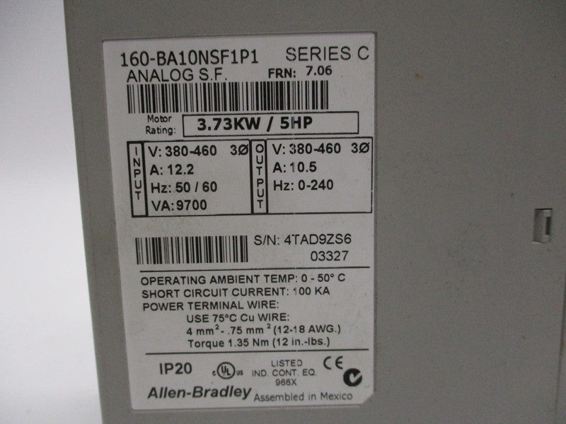 ALLEN BRADLEY 160-BA10NSF1P1 SER. C F/W 7.06 UNMP
