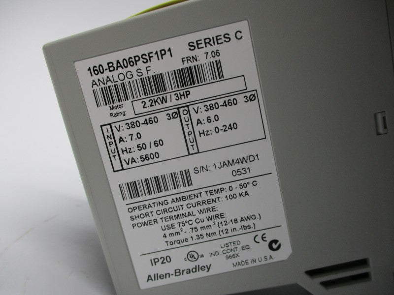 ALLEN BRADLEY 160-BA06PSF1P1 SER. C F/W 7.06 NSMP