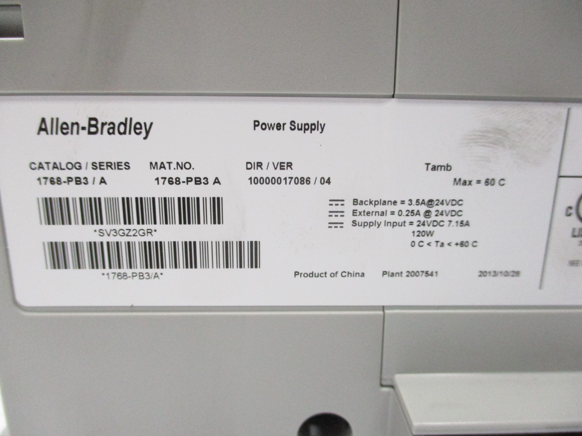 ALLEN BRADLEY 1768-PB3 SER. A 24VDC 7.15A NSMP