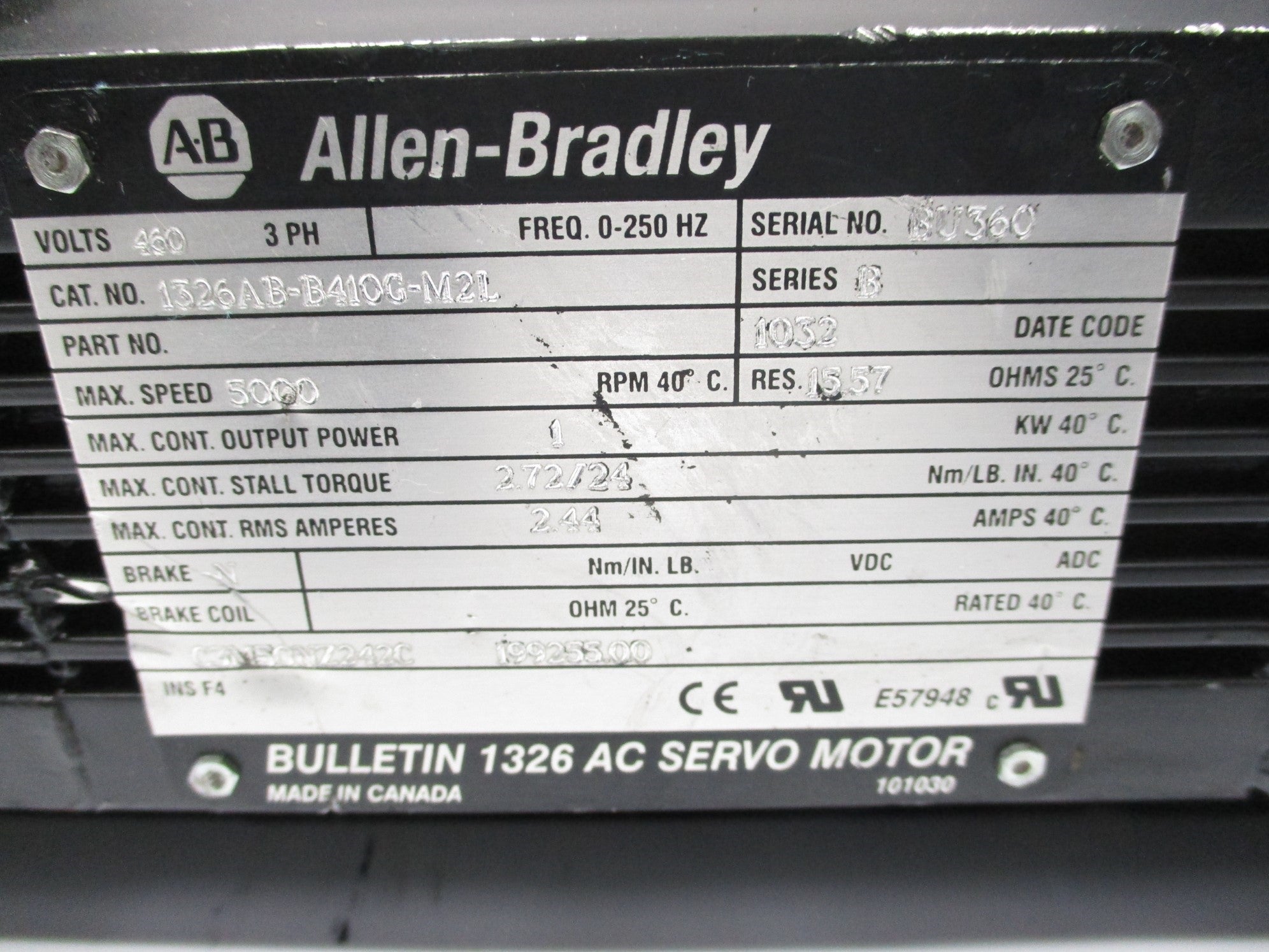 ALLEN BRADLEY 1326AB-B410G-M2L SER. B UNMP