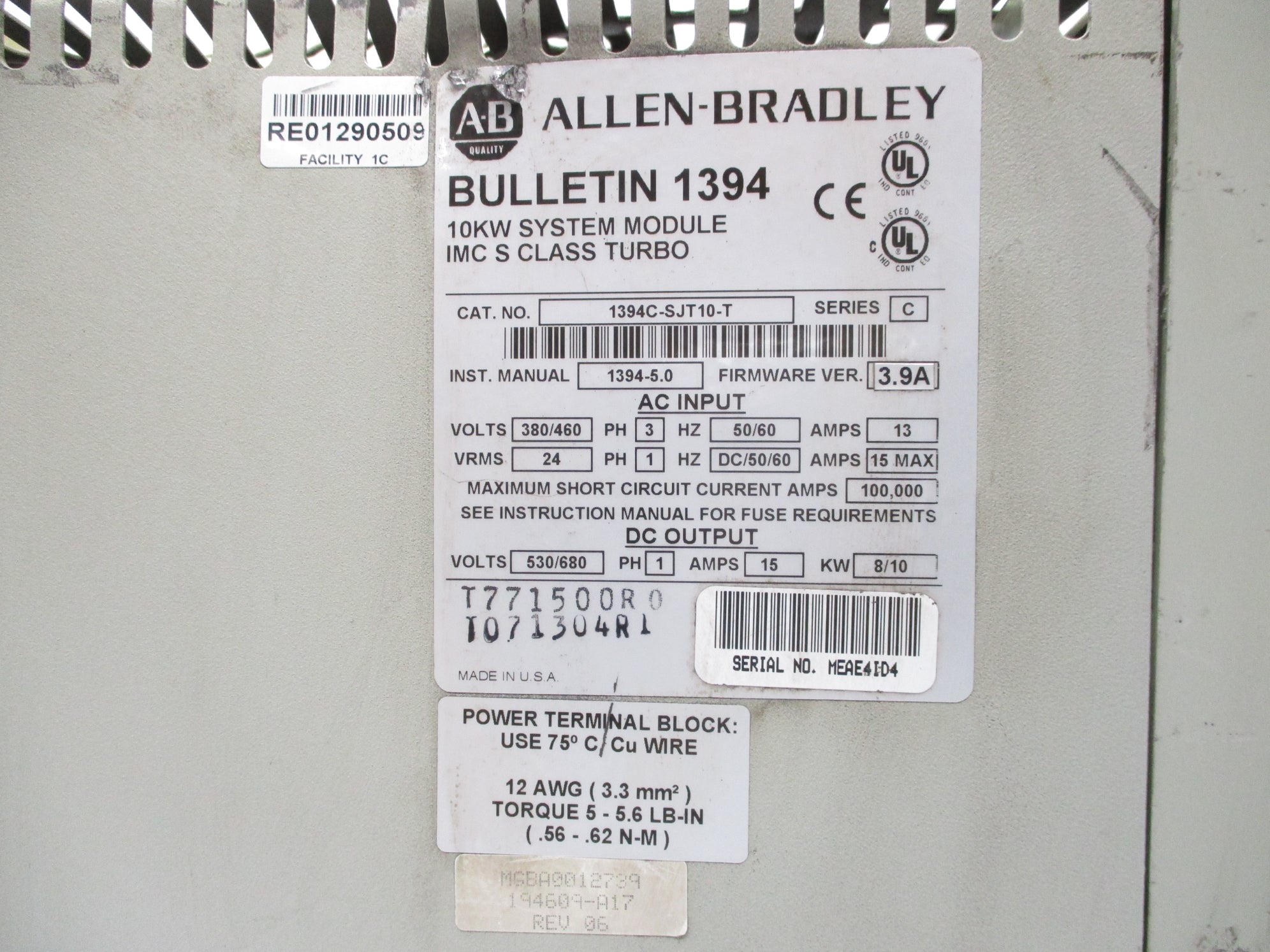 ALLEN BRADLEY 1394C-SJT10-T SER. C F/W 3.9A (AS PICTURED) UNMP