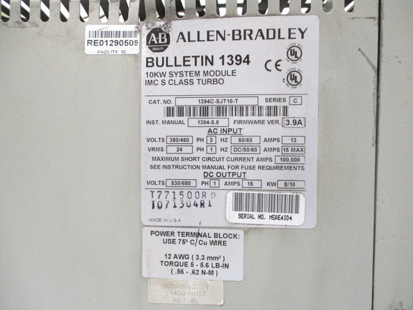 ALLEN BRADLEY 1394C-SJT10-T SER. C F/W 3.9A (AS PICTURED) UNMP