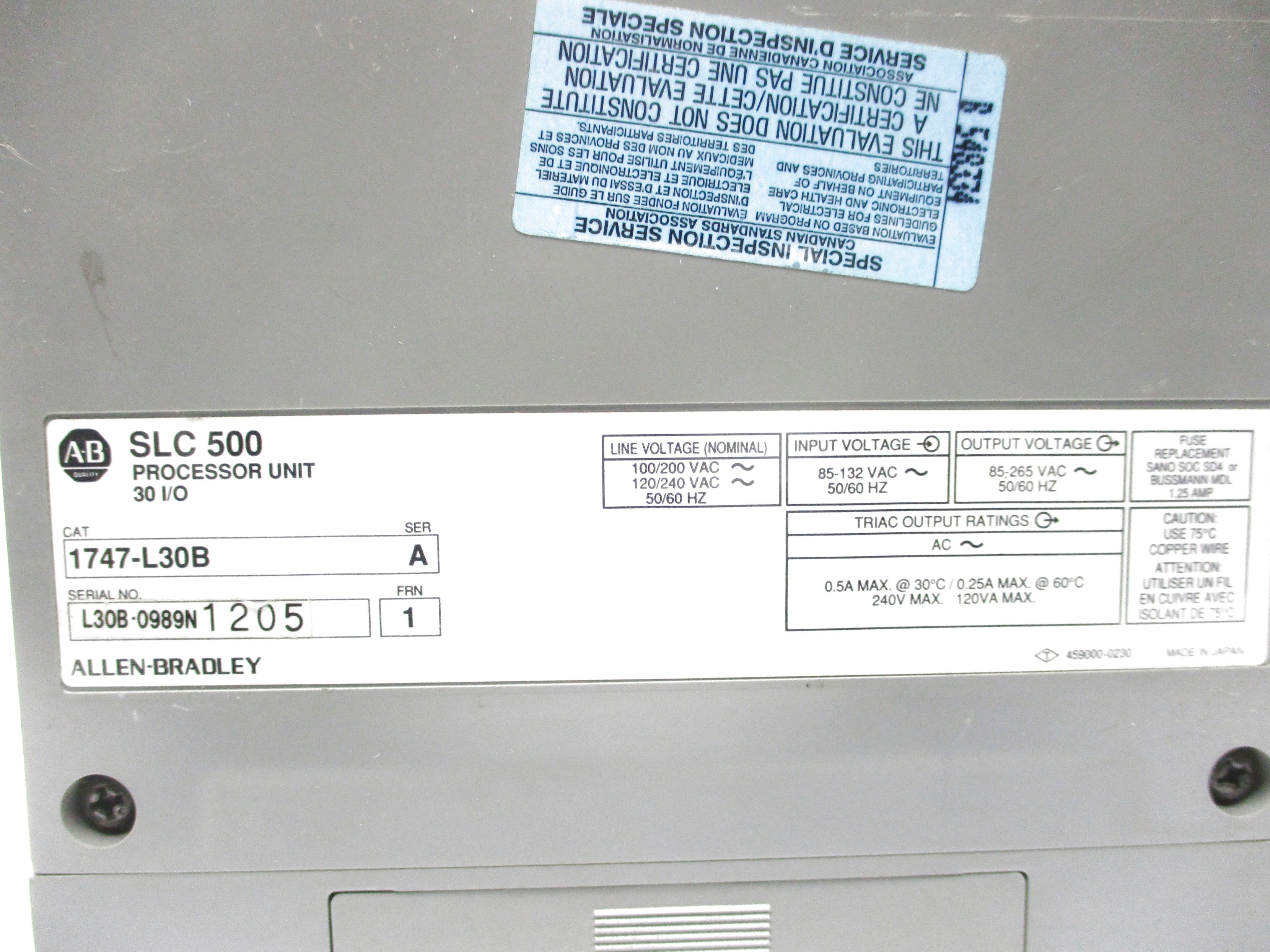 ALLEN BRADLEY 1747-L30B SER. A F/W 1 UNMP