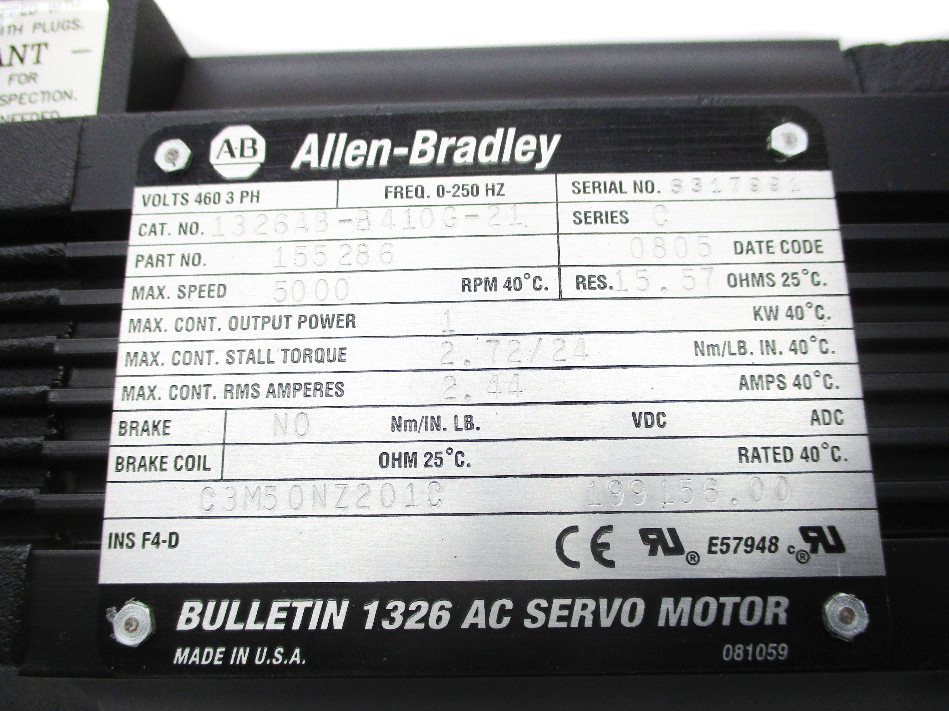 ALLEN BRADLEY 1326AB-B410G-21 SER. C 460V 2.44A NSNP