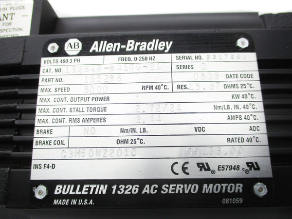ALLEN BRADLEY 1326AB-B410G-21 SER. C 460V 2.44A NSNP