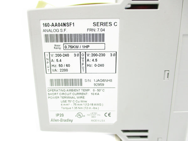 ALLEN BRADLEY 160-AA04NSF1 SER. C F/W 7.04 (BR/WH) NSMP