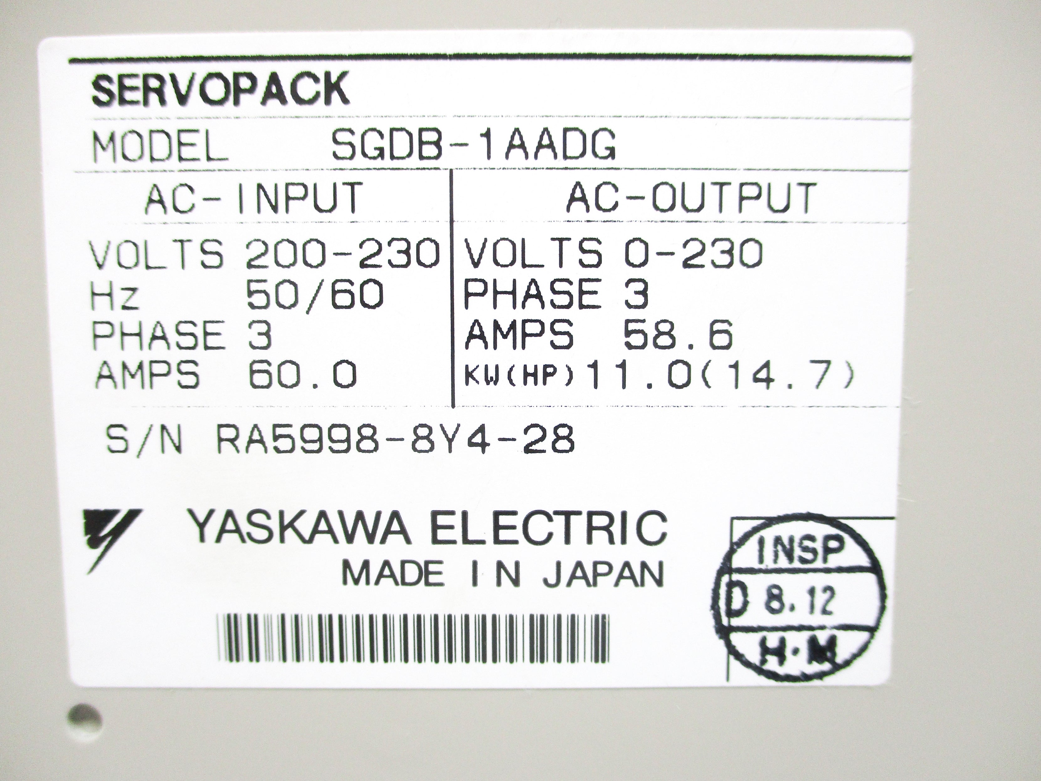 YASKAWA SGDB-1AADG NSMP