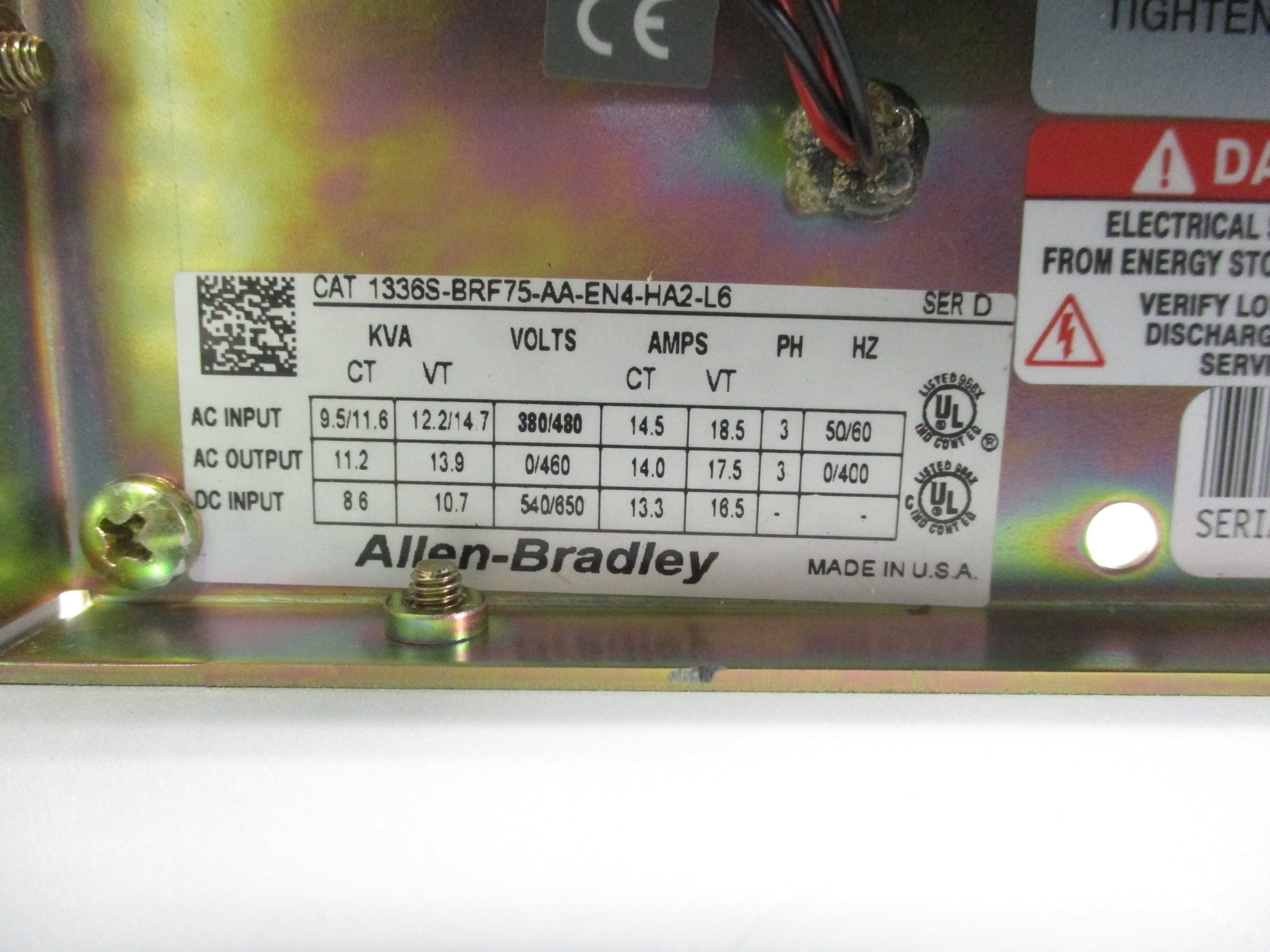 ALLEN BRADLEY 1336S-BRF75-AA-EN4-HA2-L6 SER. D NSMP