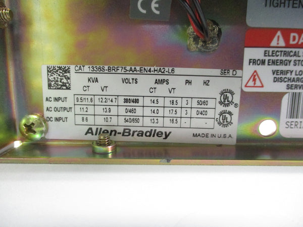 ALLEN BRADLEY 1336S-BRF75-AA-EN4-HA2-L6 SER. D NSMP