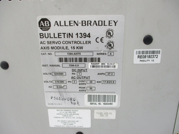 ALLEN BRADLEY 1394-AM75 SER. A 530/680VDC 37.3A (AS PICTURED) UNMP