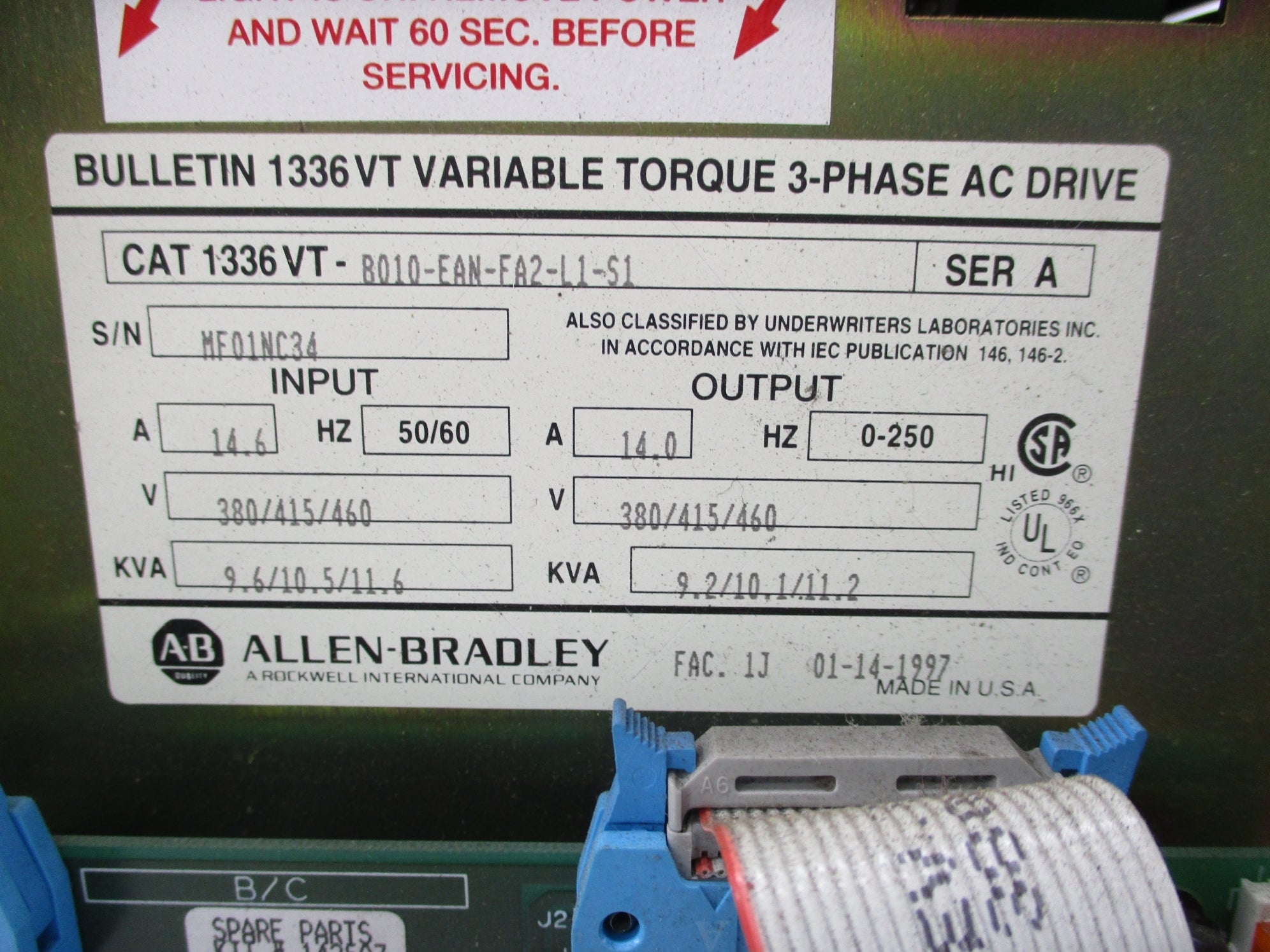 ALLEN BRADLEY 1336VT-B010-EAN-FA2-L1-S1 SER. A UNMP