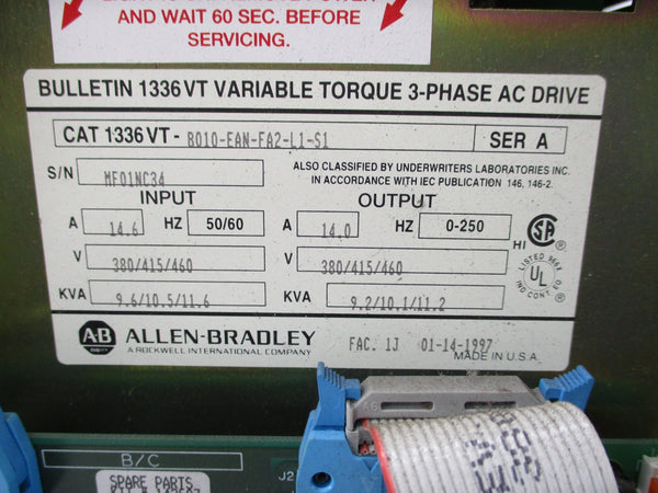ALLEN BRADLEY 1336VT-B010-EAN-FA2-L1-S1 SER. A UNMP