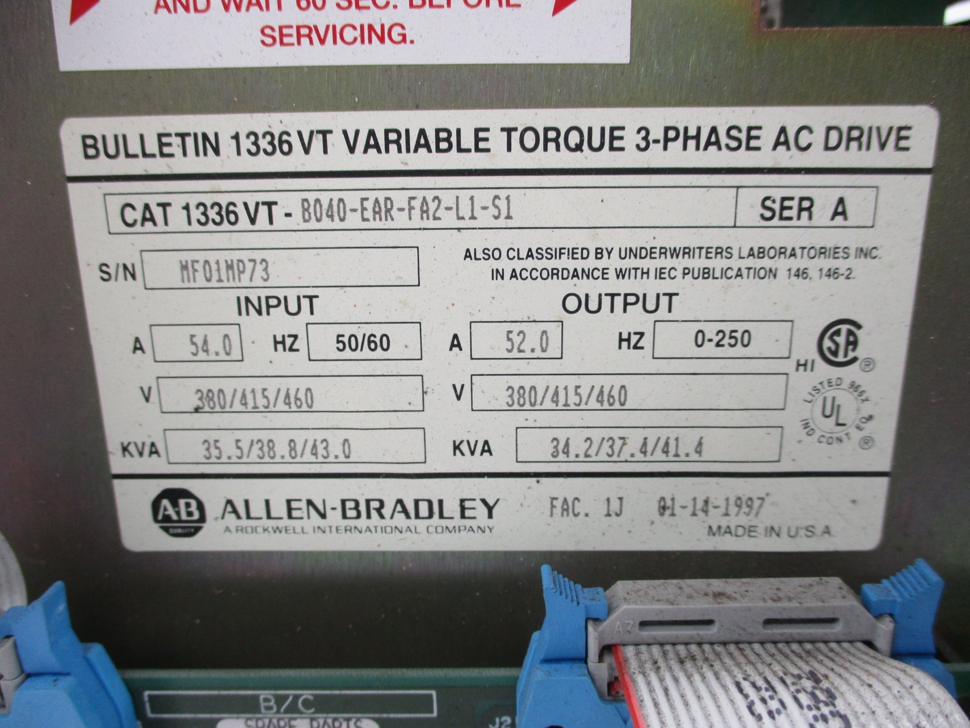 ALLEN BRADLEY 1336VT-B040-EAR-FA2-L1-S1 SER. A UNMP