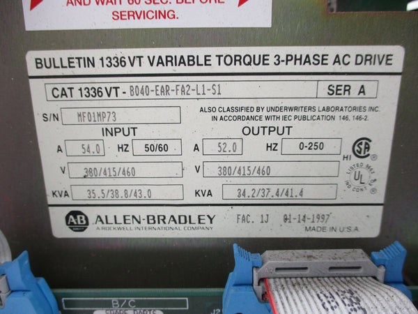 ALLEN BRADLEY 1336VT-B040-EAR-FA2-L1-S1 SER. A UNMP