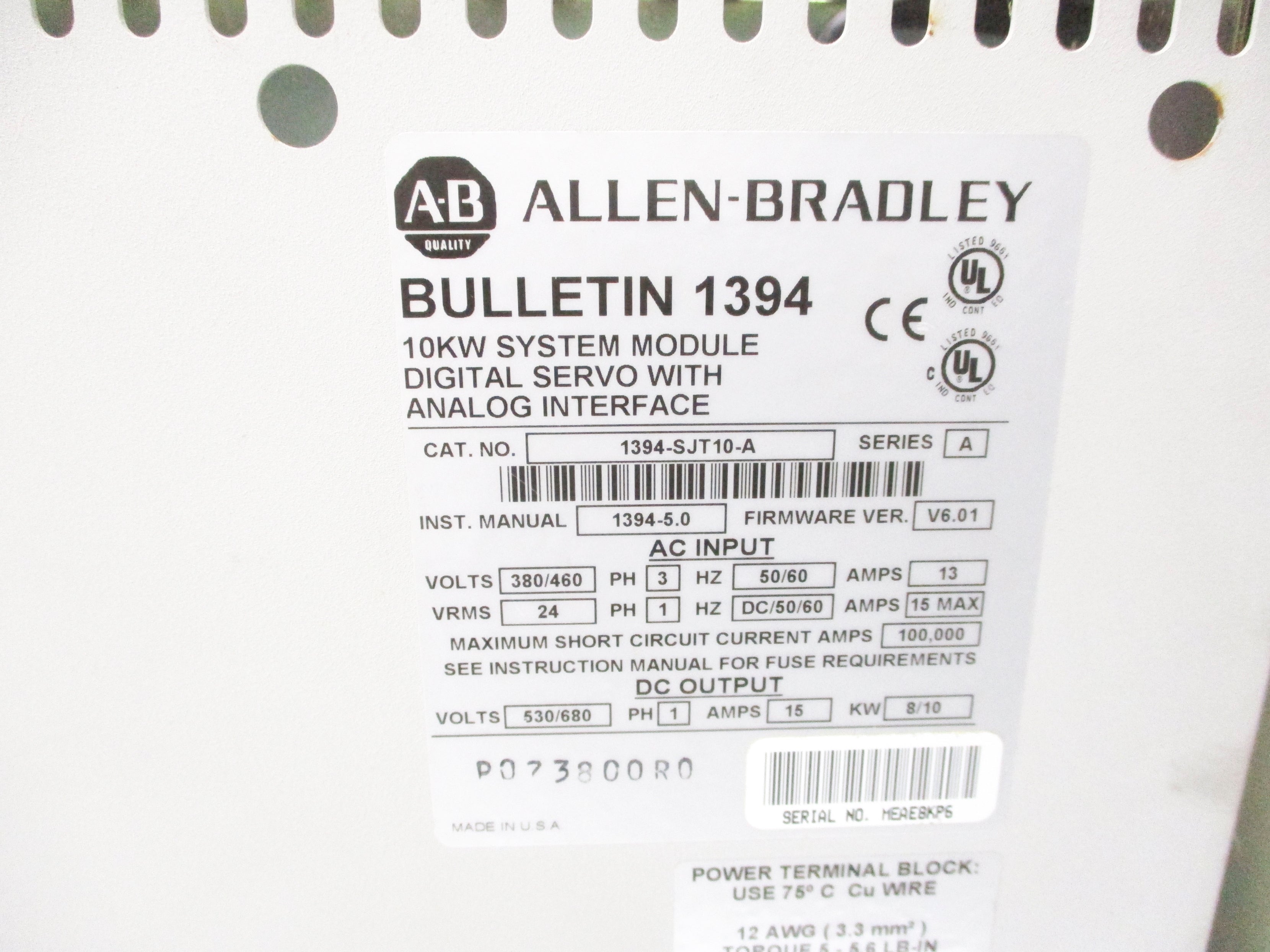 ALLEN BRADLEY 1394-SJT10-A SER. A F/W V6.01 UNMP