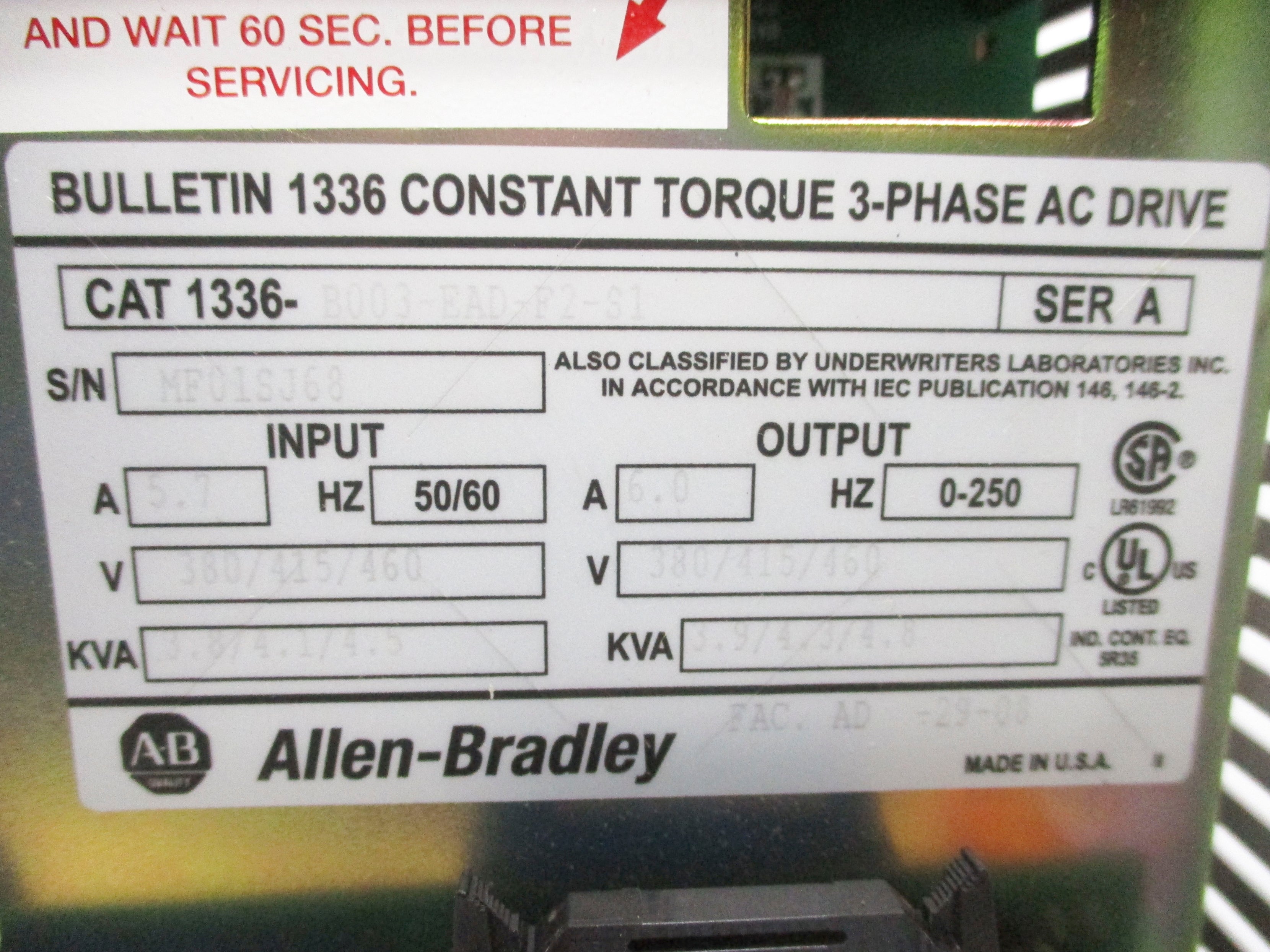 ALLEN BRADLEY 1336-B003-EAD-F2-S1 SER. A NSNP