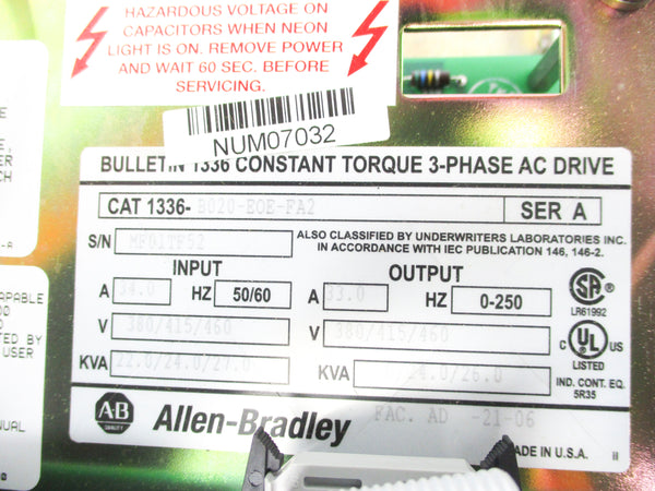 ALLEN BRADLEY 1336-B020-EOE-FA2 SER. A NSMP