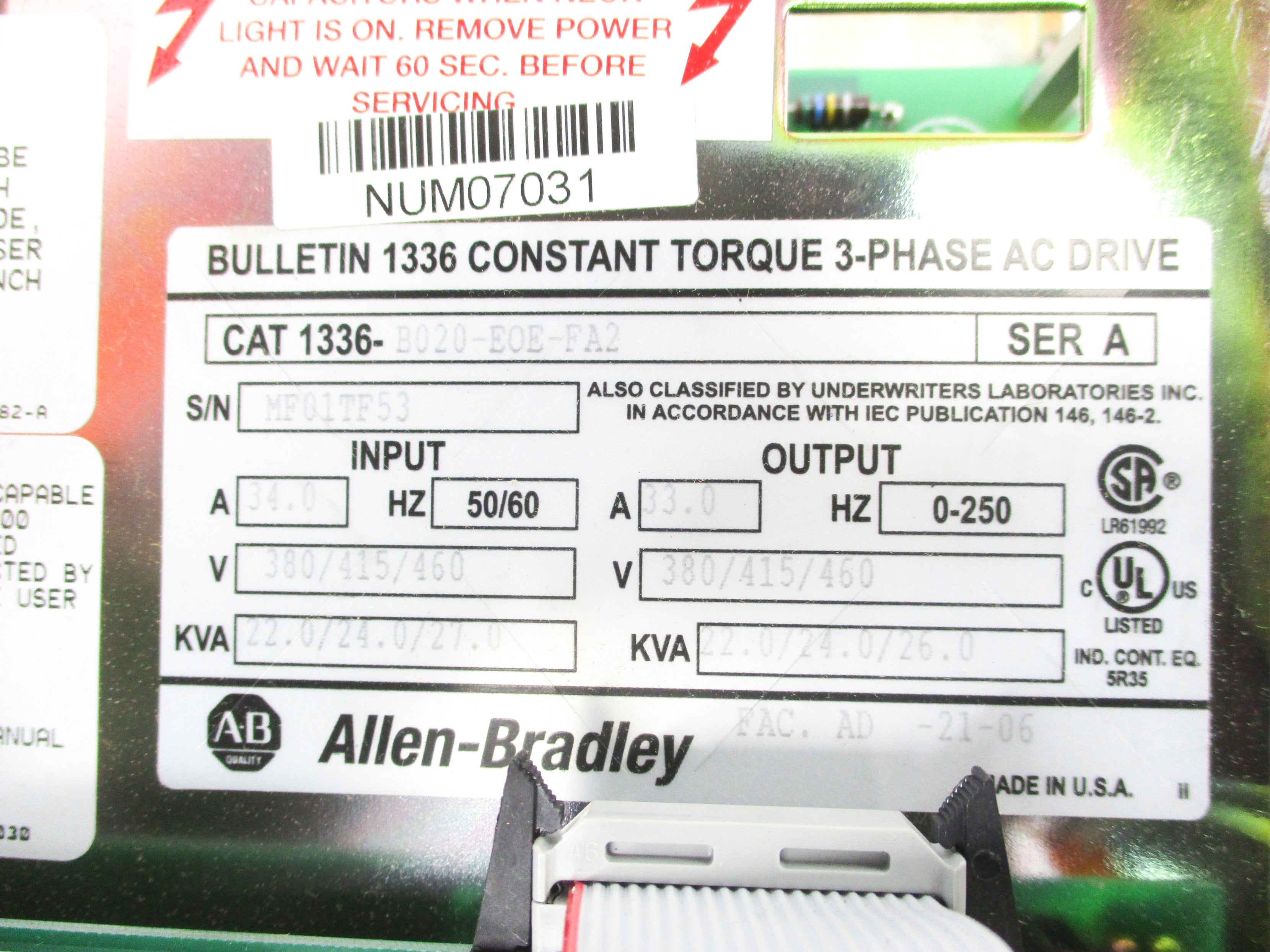 ALLEN BRADLEY 1336-B020-EOE-FA2 SER. A NSNP