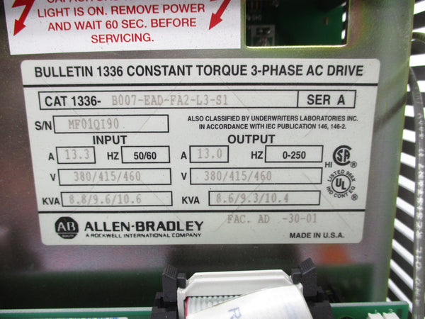 ALLEN BRADLEY 1336-B007-EAD-FA2-L3-S1 SER. A NSNP