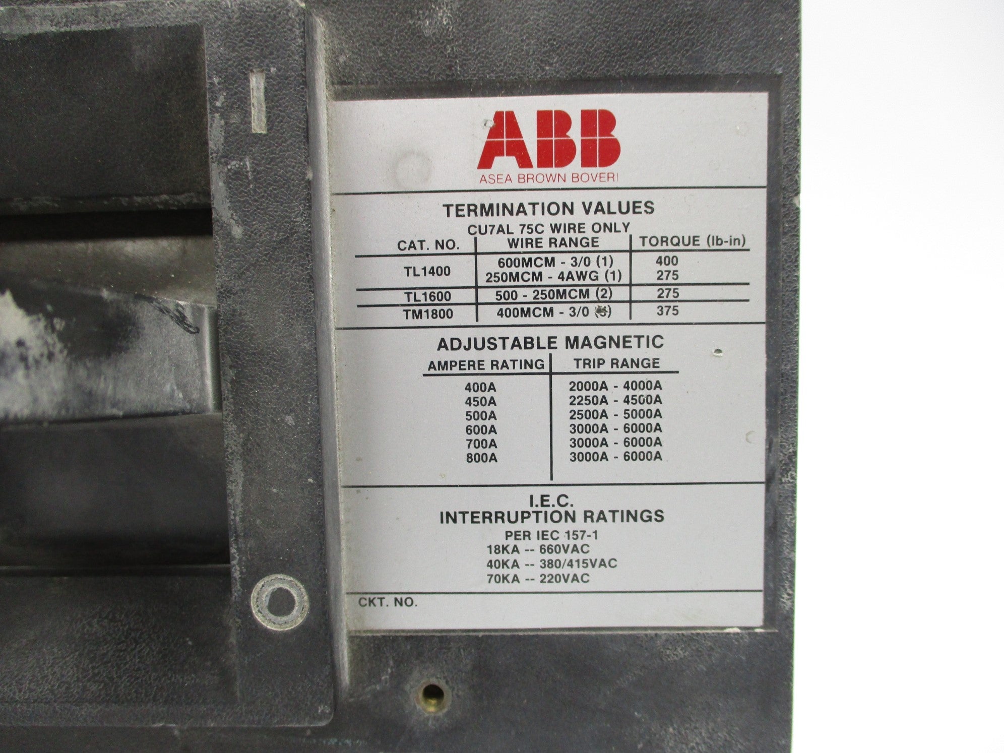 ABB CU7AL 800A 660VAC UNMP