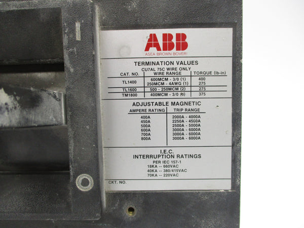 ABB CU7AL 800A 660VAC UNMP