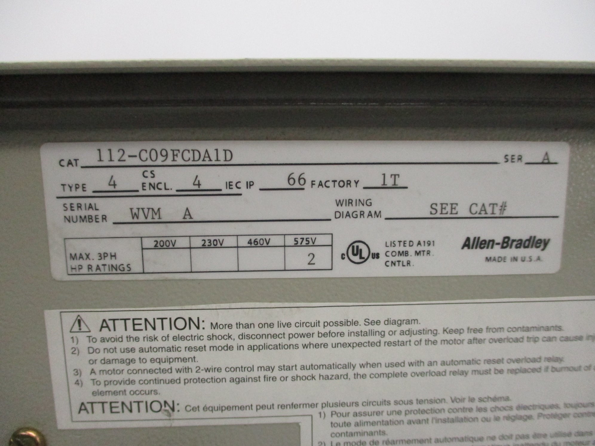 ALLEN BRADLEY 112-C09FCDA1D SER. A UNMP
