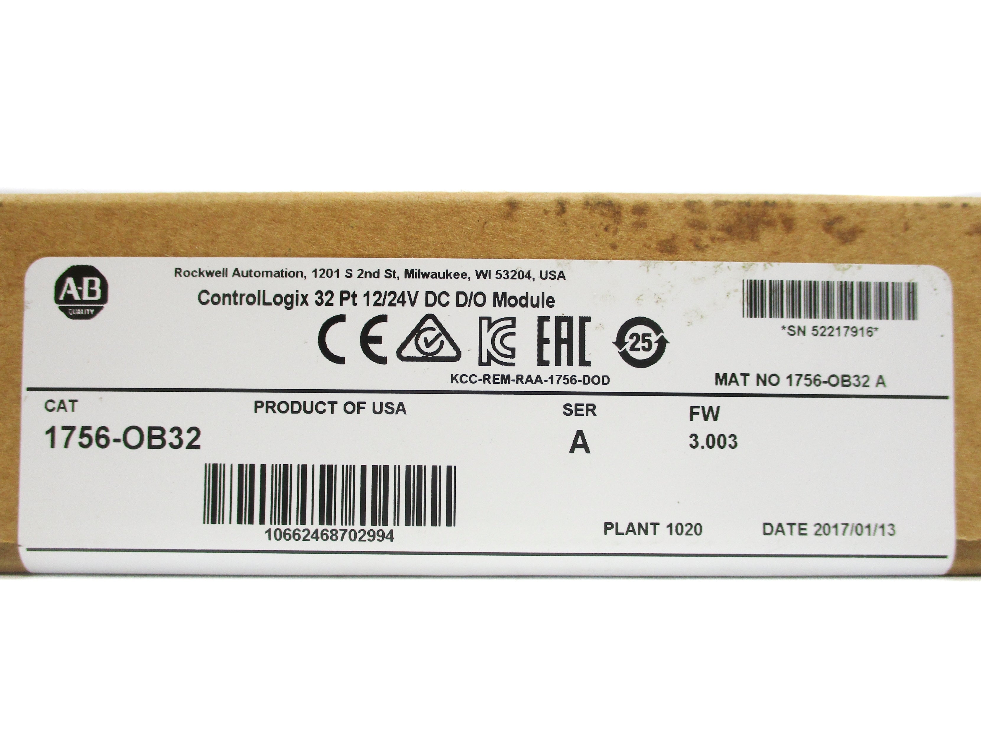 ALLEN BRADLEY 1756-OB32 SER. A F/W 3.003 DATE: 2017 NSFS