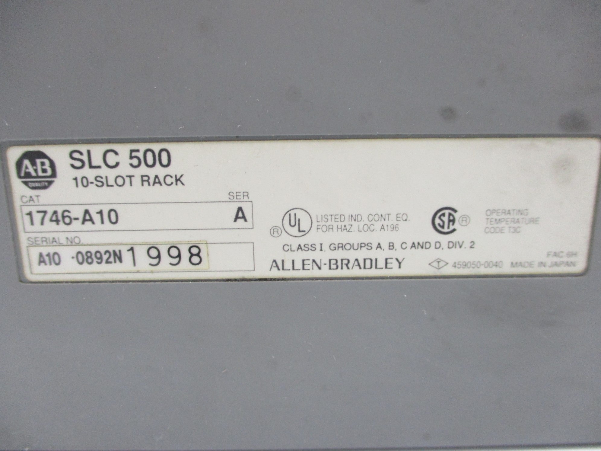 ALLEN BRADLEY 1746-A10 SER. A UNMP