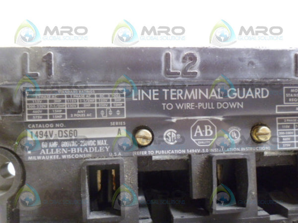 ALLEN BRADLEY 1494V-DS60 SER A LINE TERMINAL GARD  UNMP