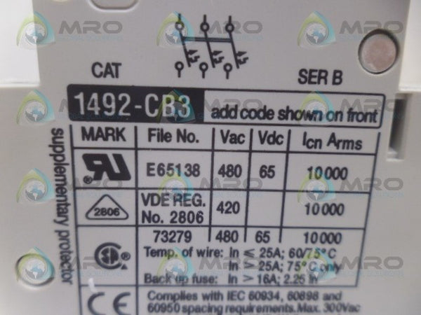 ALLEN BRADLEY 1492-CB3G100 SER. B UNMP