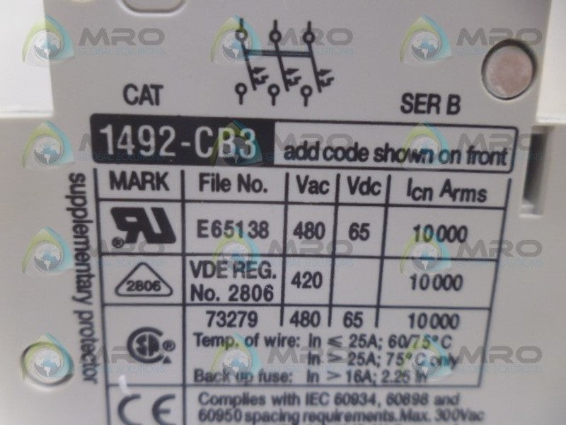 ALLEN BRADLEY 1492-CB3G100 SER. B UNMP