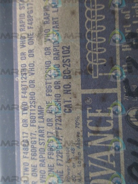 ADVANCE TRANSFORMER RC-2S102 RAPID START BALLAST UNMP