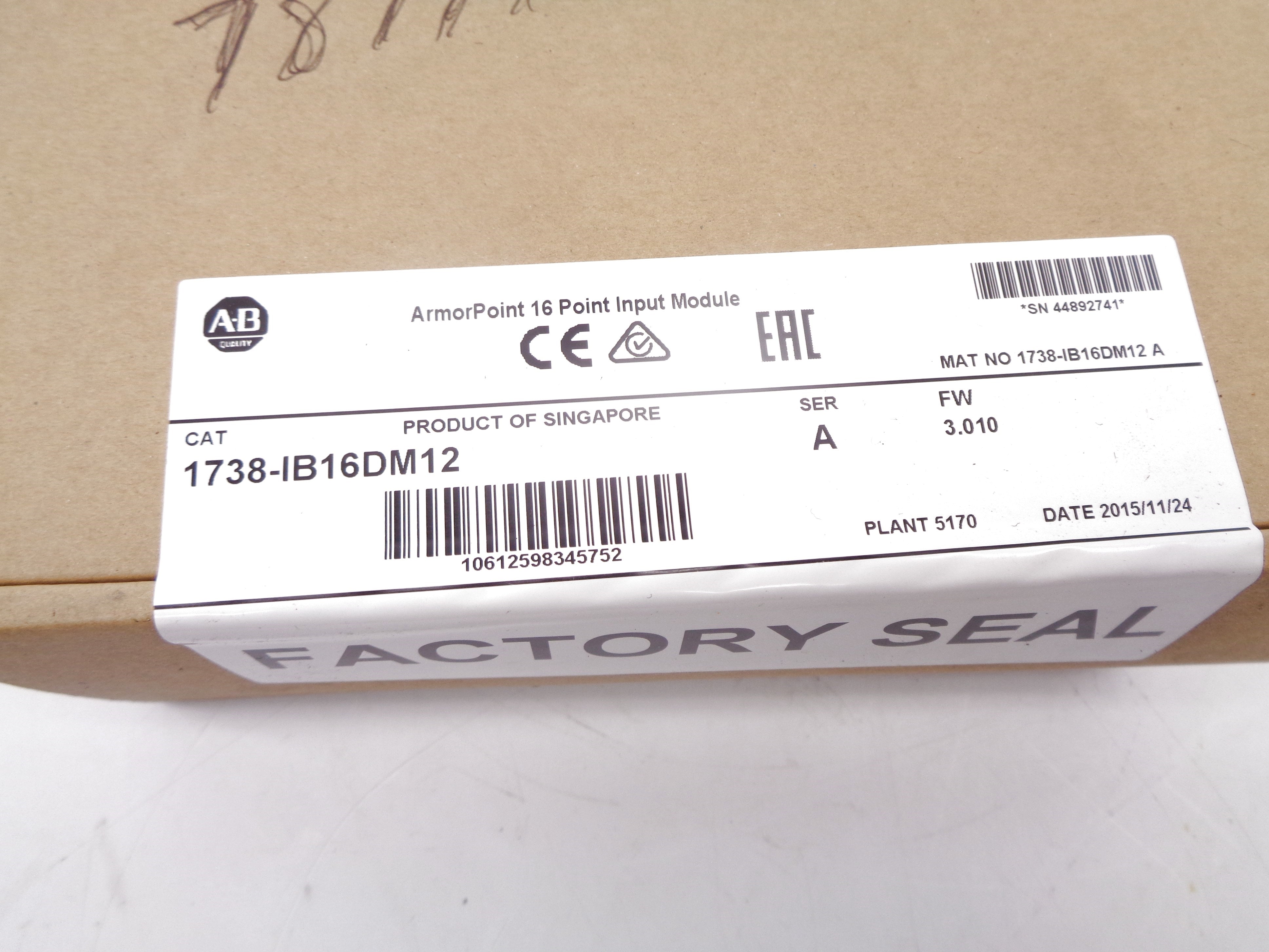 ALLEN BRADLEY 1738-IB16DM12 SER. A F/W. 3.010 DATE: 2015 NSFS