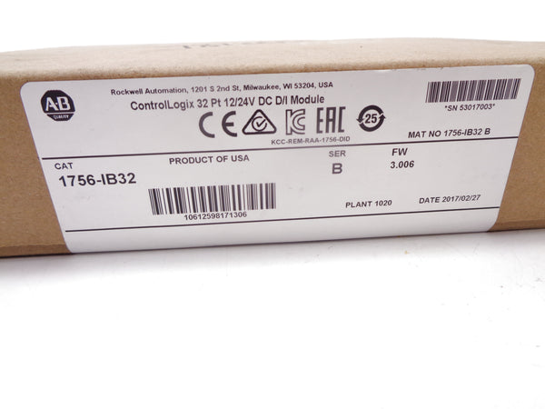 ALLEN BRADLEY 1756-IB32 SER. B F/W 3.006 DATE: 2017 NSFS