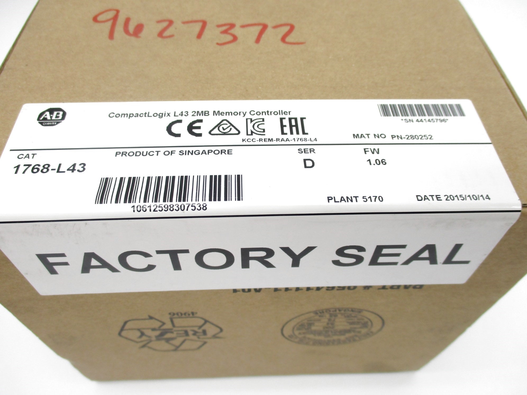 ALLEN BRADLEY 1768-L43 SER. D F/W 1.06 DATE: 2015 NSFS
