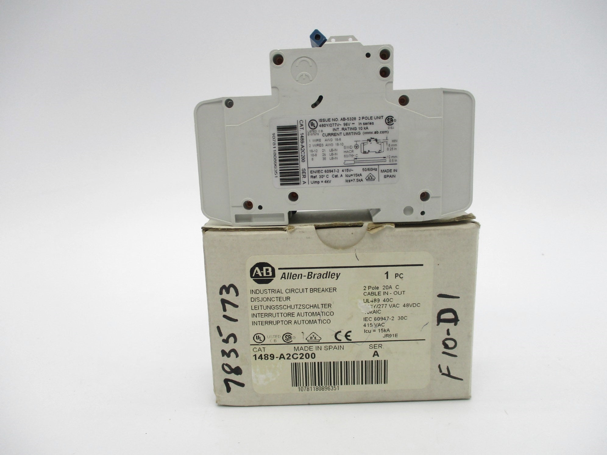ALLEN BRADLEY 1489-A2C200 SER. A 20A 277/48V (WH) NSMP