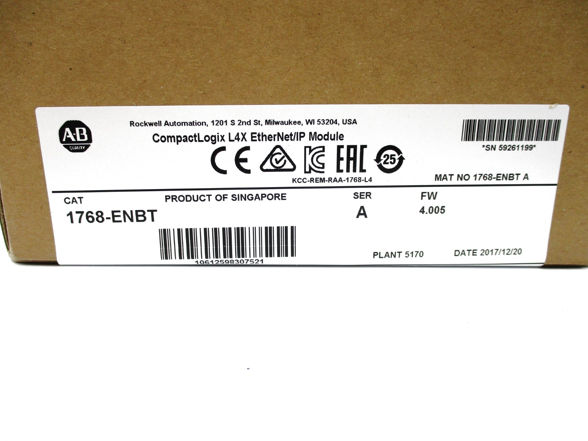 ALLEN BRADLEY 1768-ENBT SER. A F/W 4.005 DATE: 2017 NSFS