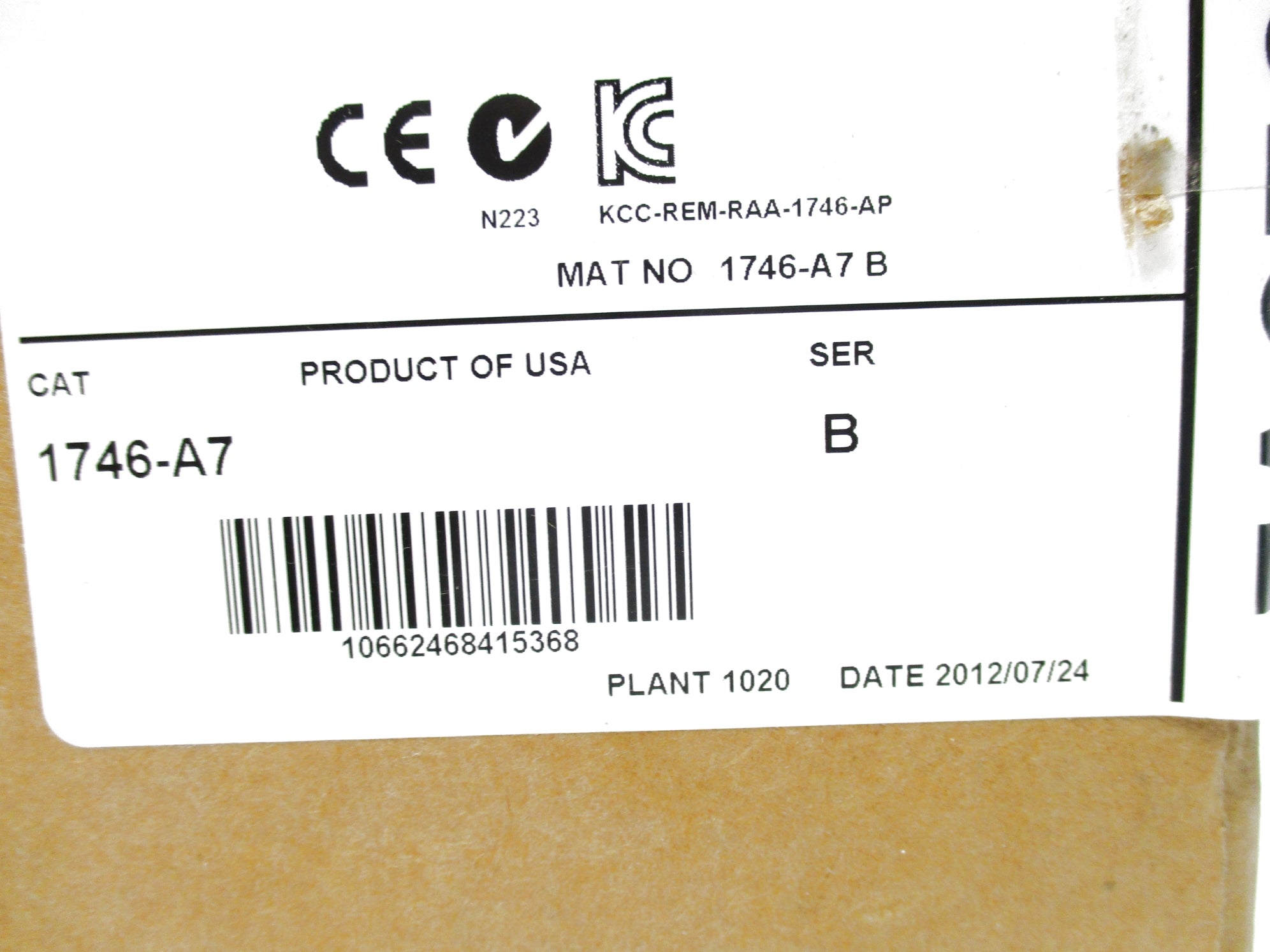 ALLEN BRADLEY 1746-A7 SER. B DATE: 2012 NSFS