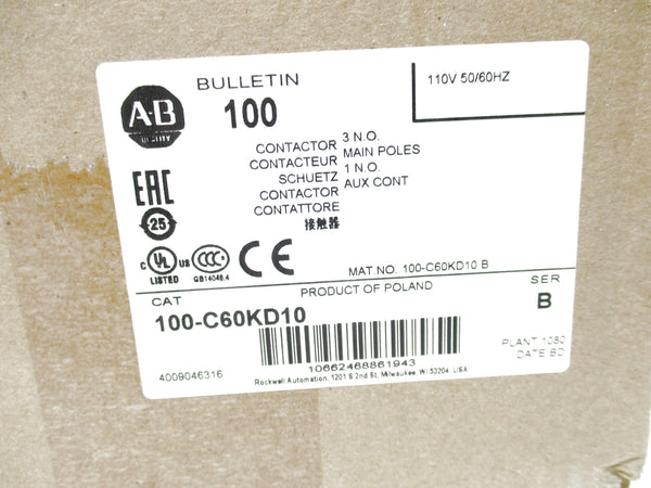 ALLEN BRADLEY 100-C60KD10 SER. B 110V 50/60HZ (BR/WH) NSMP