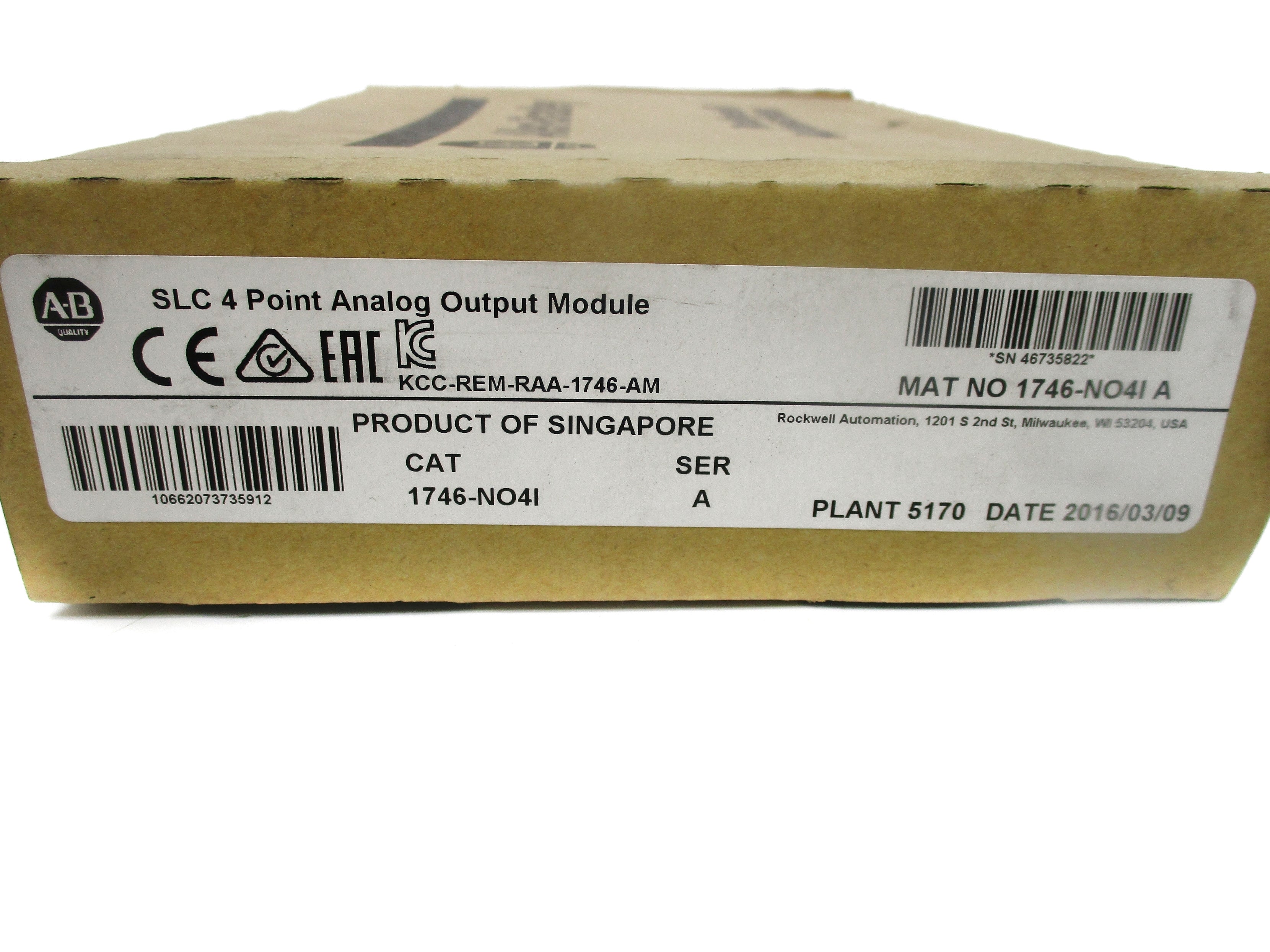 ALLEN BRADLEY 1746-NO4I SER. A DATE: 2016 NSFS