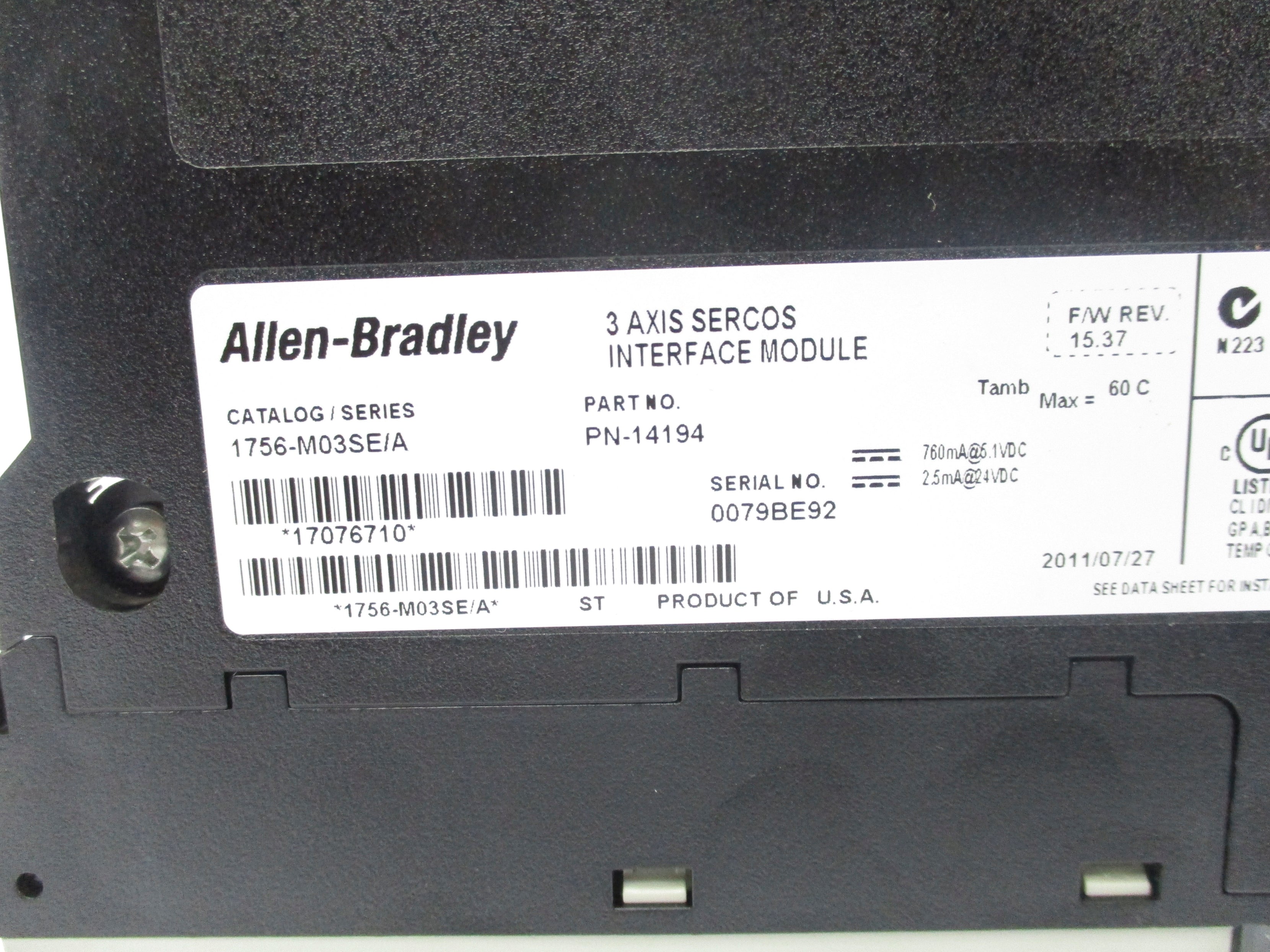 ALLEN BRADLEY 1756-M03SE SER. A F/W 15.37 NSNP