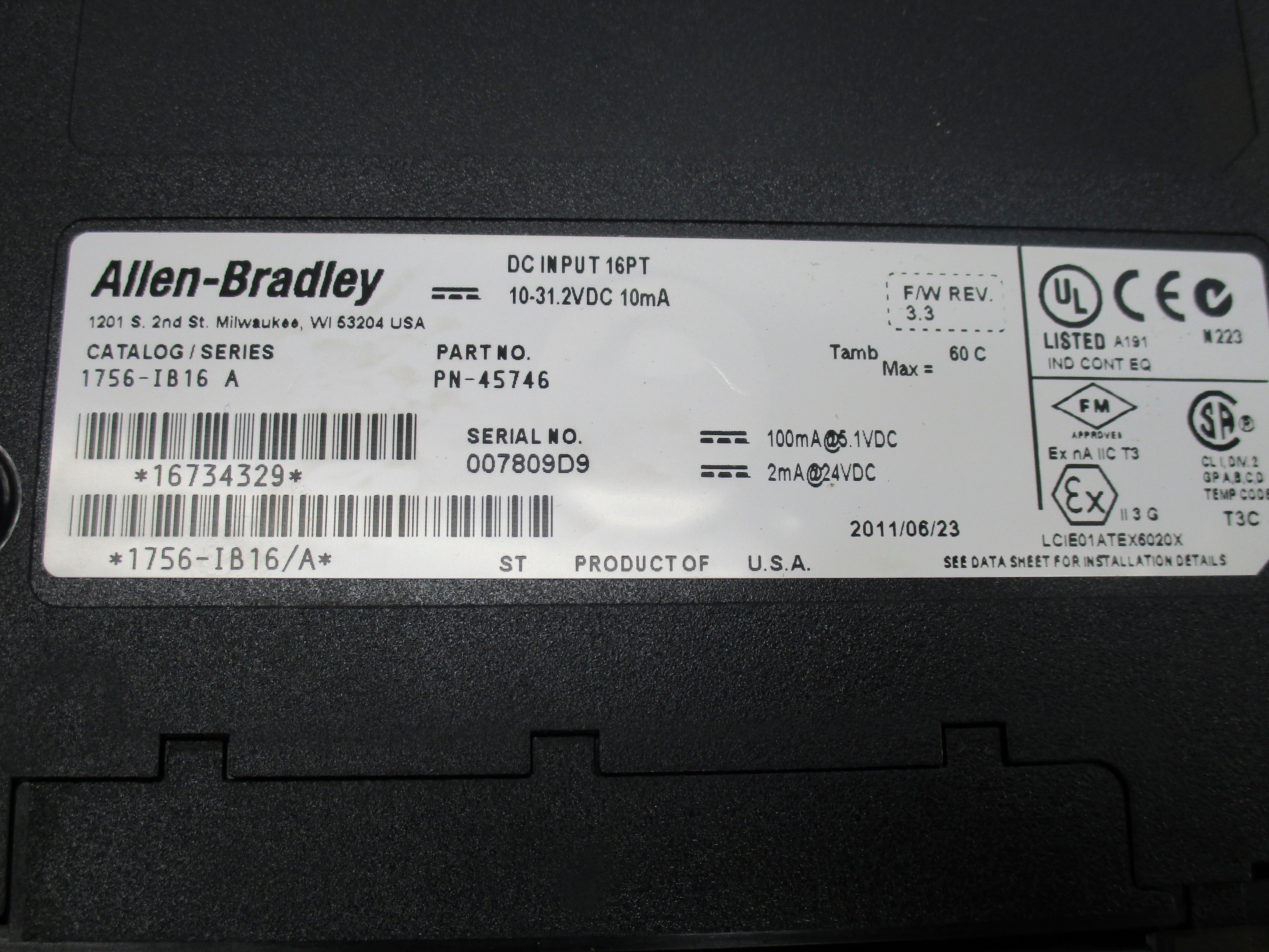 ALLEN BRADLEY 1756-IB16 SER. A F/W 3.3 NSNP