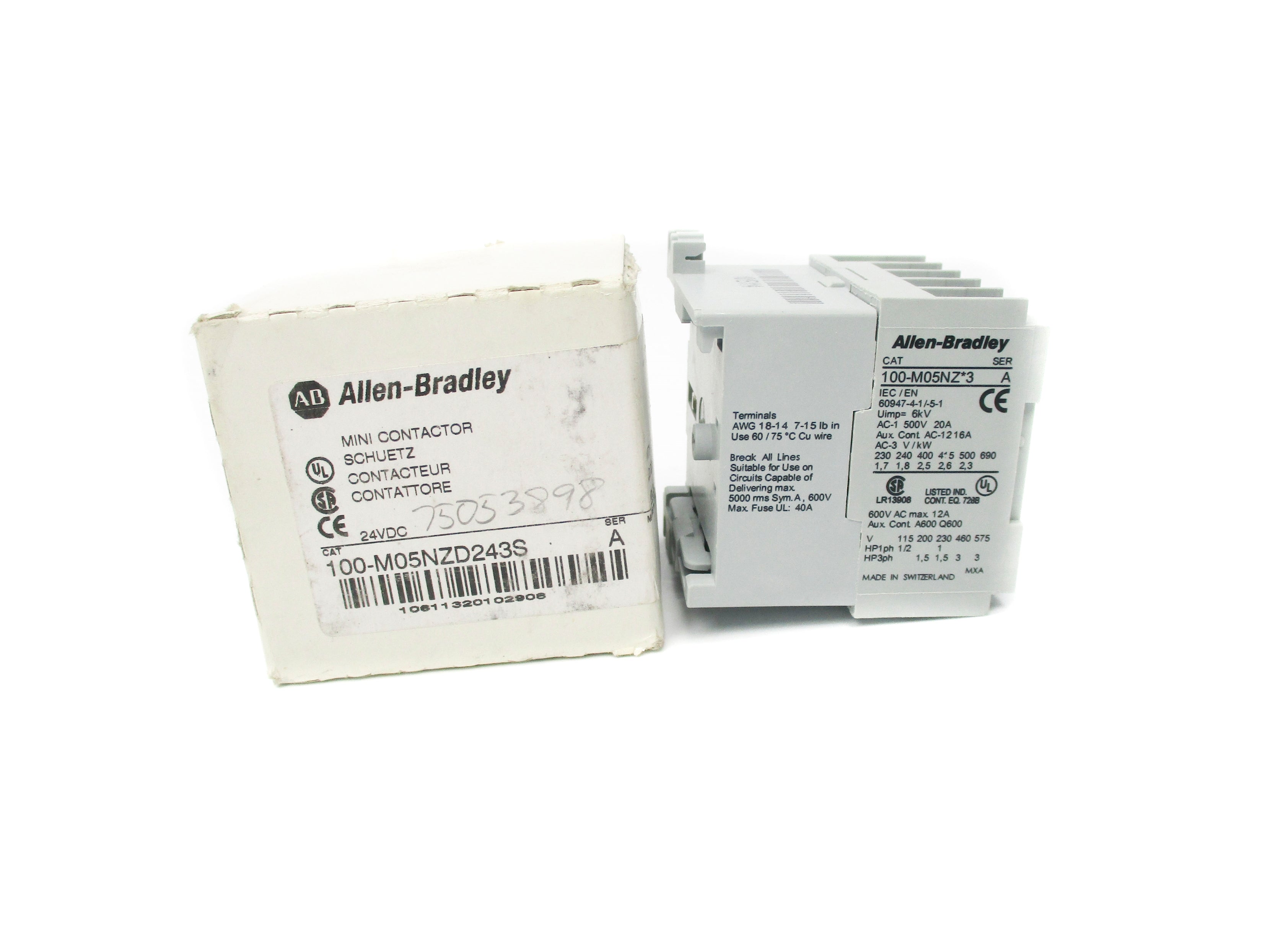 ALLEN BRADLEY 100-M05NZD243S SER. A 24VDC (WH) NSMP