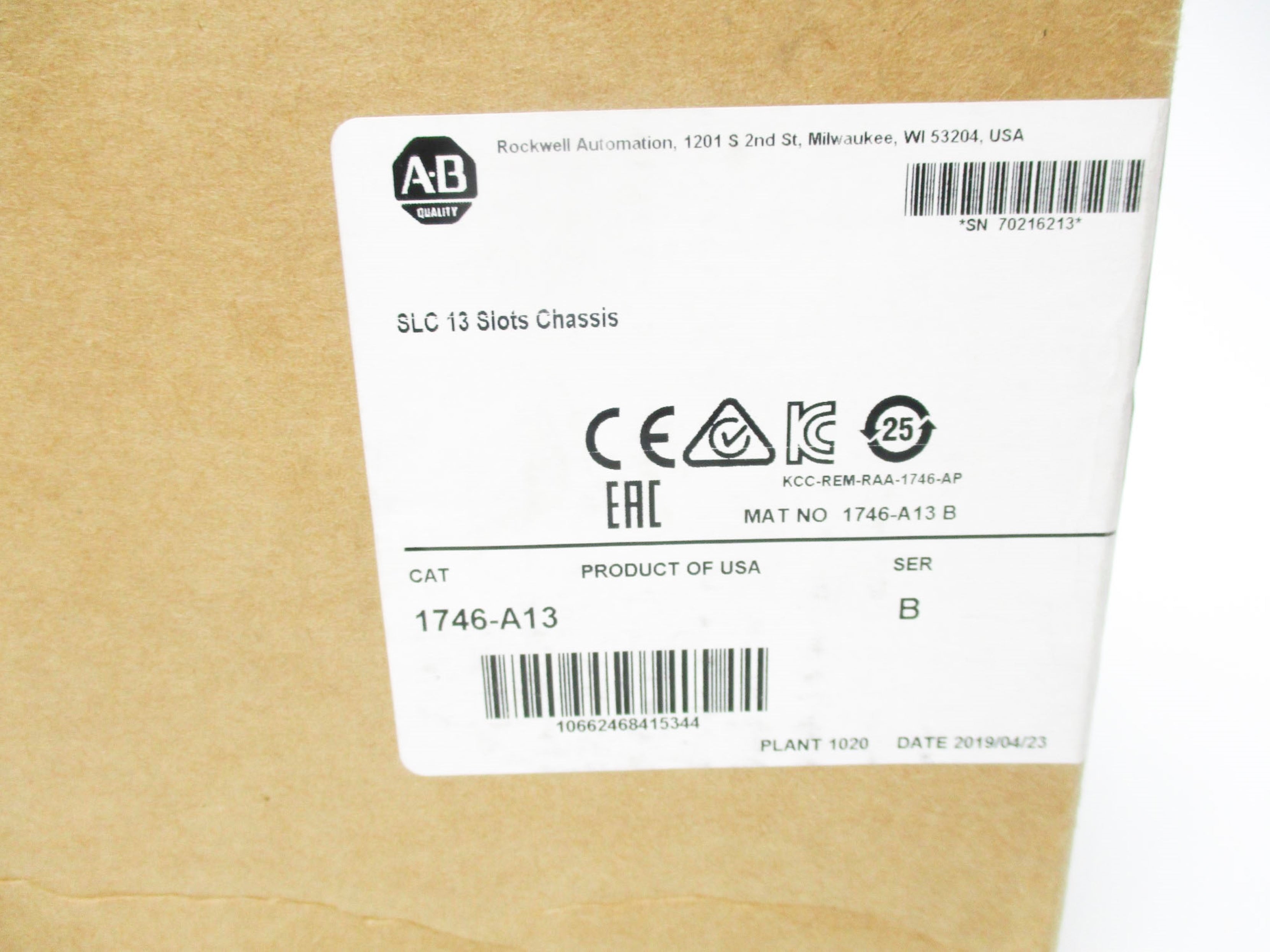 ALLEN BRADLEY 1746-A13 SER. B DATE: 2019 NSFS