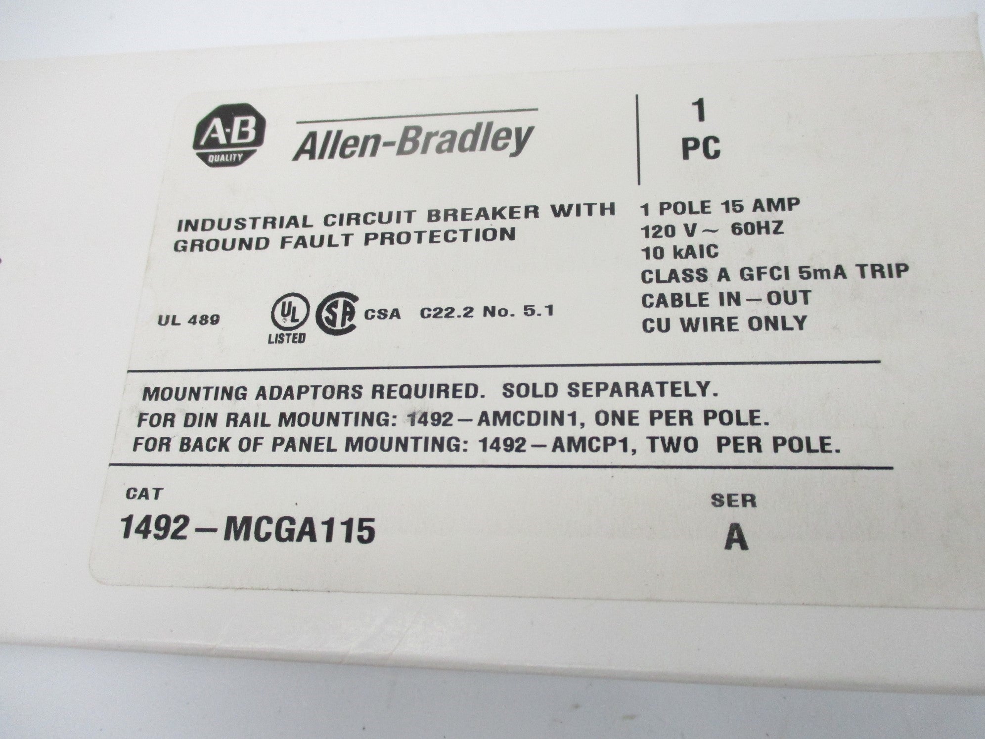 ALLEN BRADLEY 1492-MCGA115 SER. A 120VAC 15A NSMP