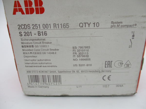 ABB S201-B16 230/400V 6A (PKG OF 10) NSMP