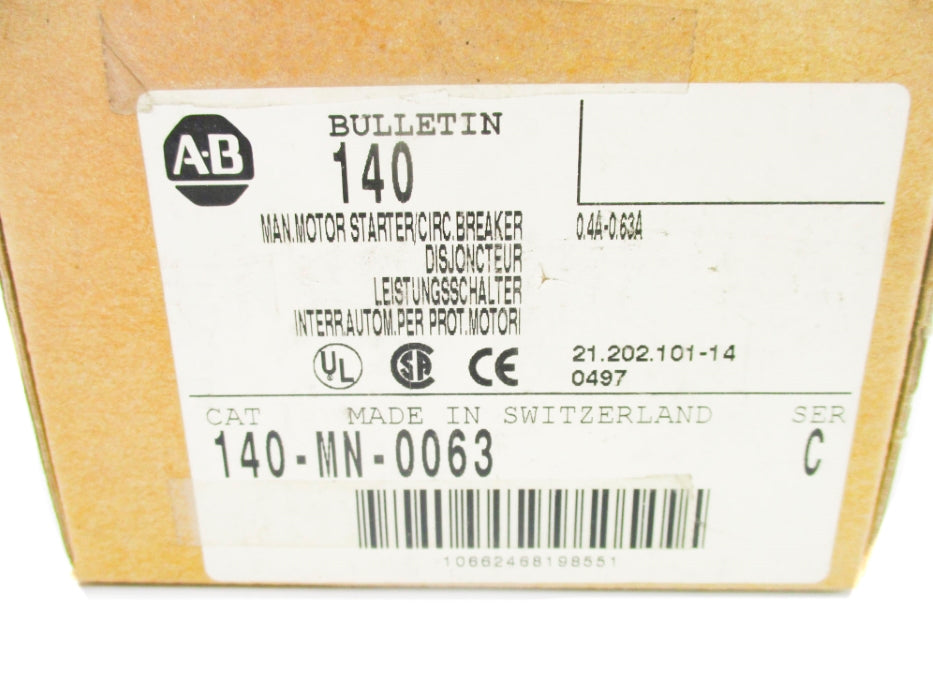 ALLEN BRADLEY 140-MN-0063 SER. C 690V 0.4-0.63A  (BR/WH) NSMP