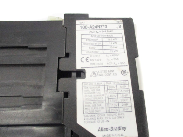 ALLEN BRADLEY 100-A24NZJ3 SER. B 24VDC NSNP