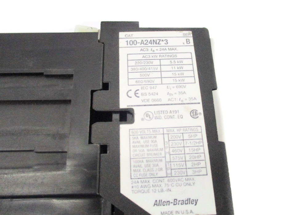 ALLEN BRADLEY 100-A24NZJ3 SER. B 24VDC NSNP